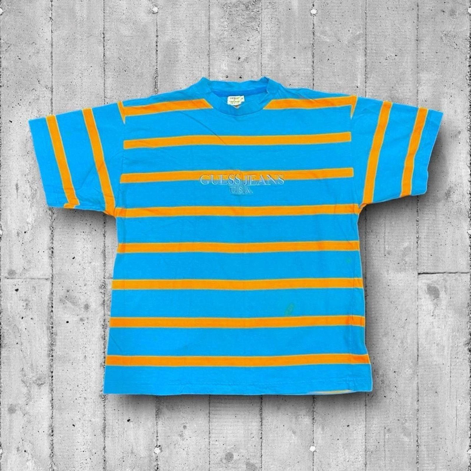 Guess Vintage 90s GUESS Jeans USA Spell Out Striped Tee - Marciano Size US S / EU 44-46 / 1 - 1 Thumbnail