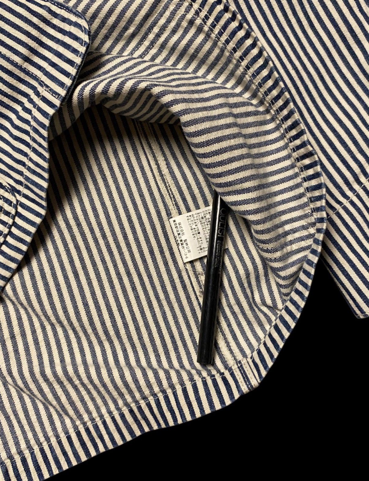 Blue Blue Japan VINTAGE BLUE BLUE JAPAN HICKORY STRIPE COLLAR LESS BUTTON UP Size US L / EU 52-54 / 3 - 4 Thumbnail
