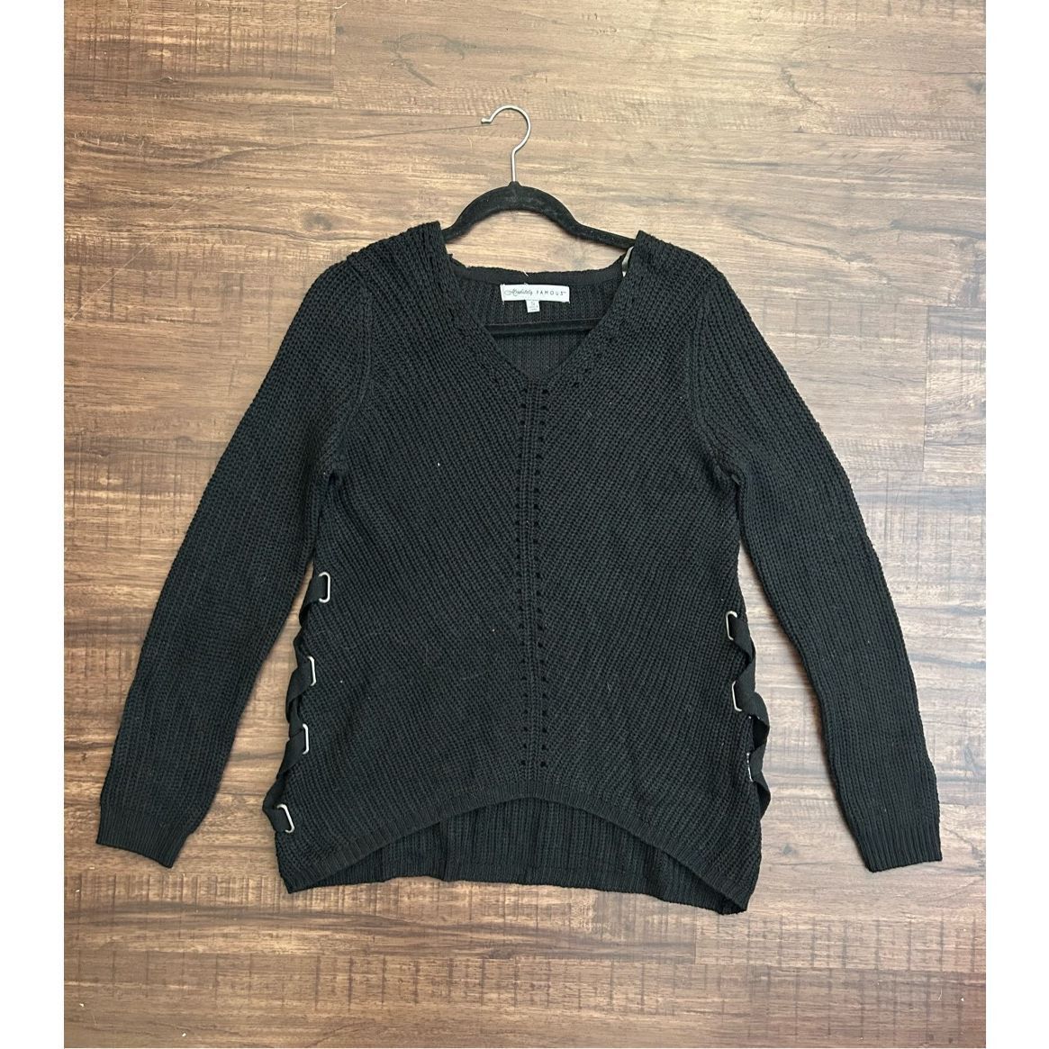 Almost Famous Absolutely Famous Macy's NWT Chunky Knit Tye Black Sweater, Size S / US 4 / IT 40 - 1 Thumbnail