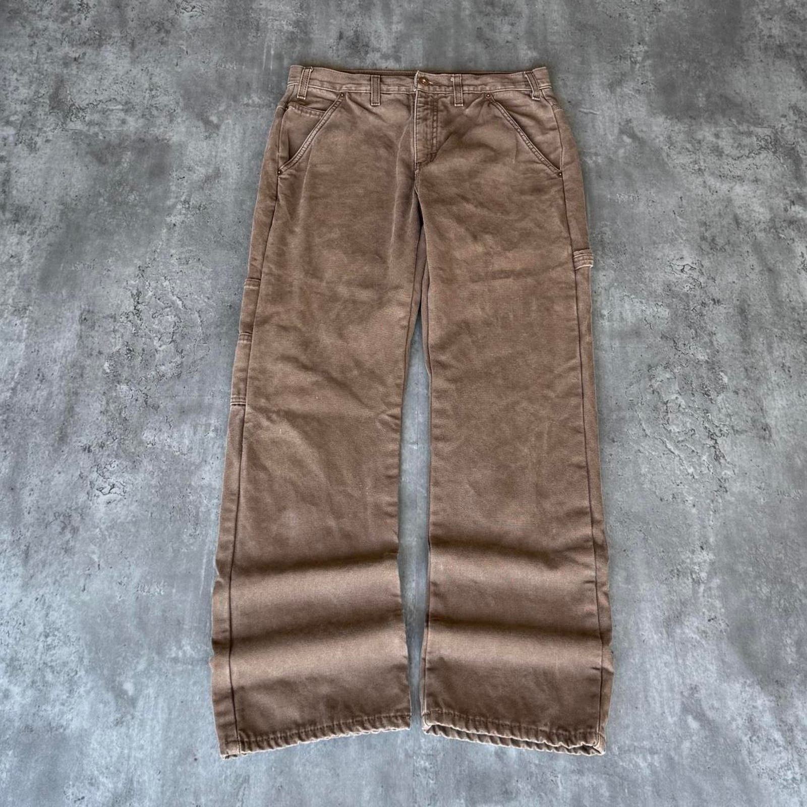Vintage Carhartt Style Y2K Baggy Brown Flannel Lined Carpenter Pants ...