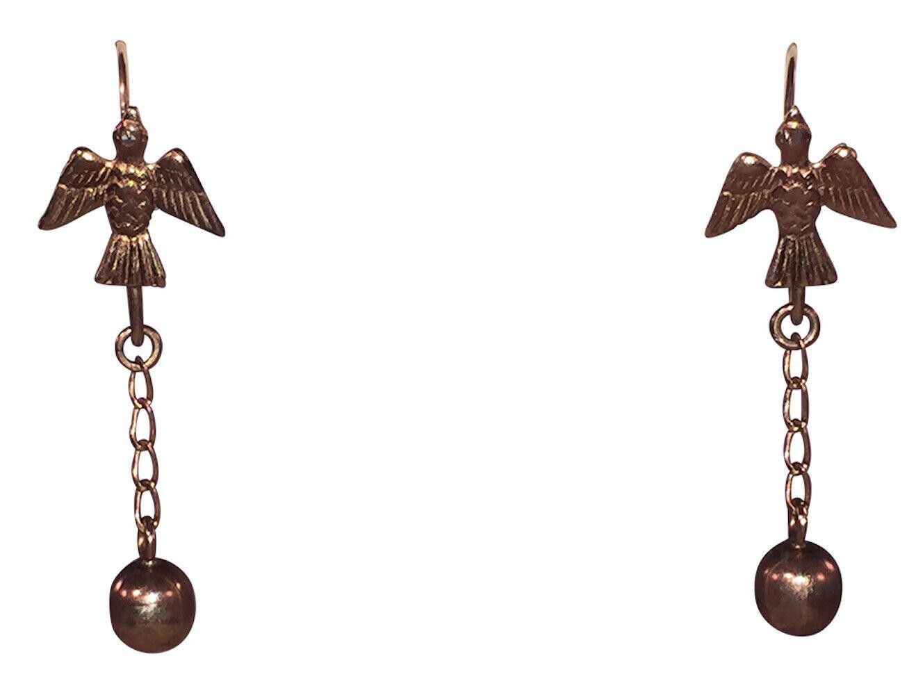 Designer Mexican Swallow Bird 8 KT Gold Dangle Ball Earrings Size ONE SIZE - 1 Thumbnail