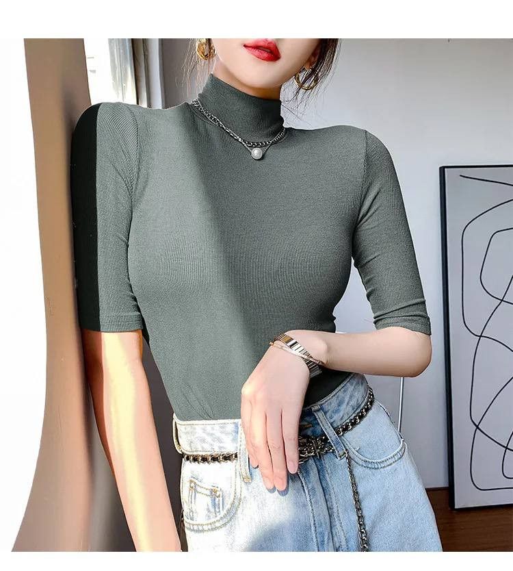 tight turtleneck with short sleeves