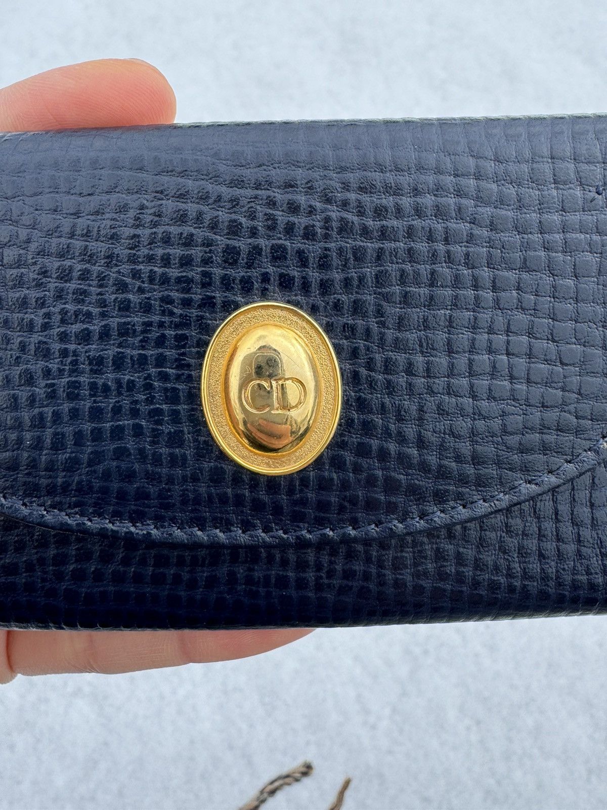 Dior Navy Leather Logo Ring Key Case Card Holder