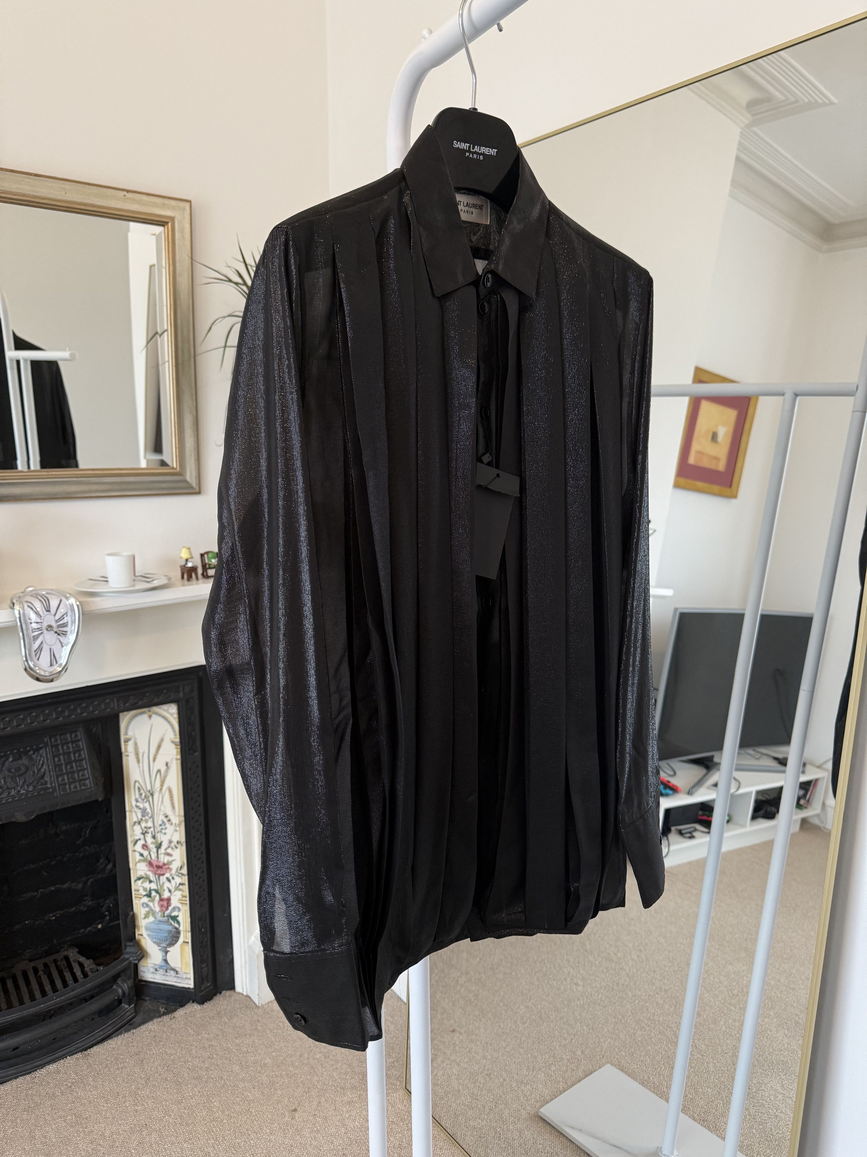 Saint Laurent Paris FW19 Saint Laurent Runway Pleated Glitter Silk Shirt Size US S / EU 44-46 / 1 - 11 Thumbnail