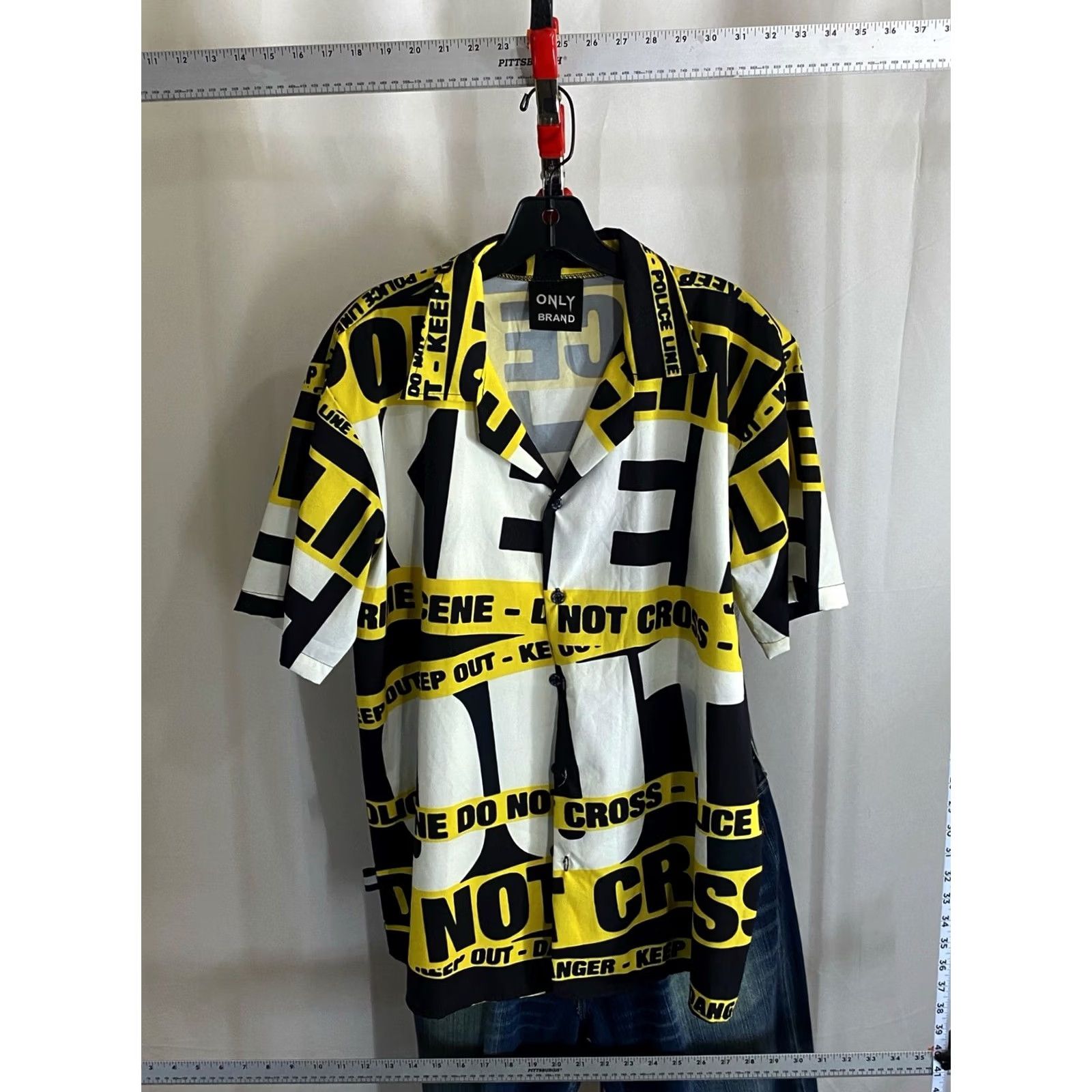 Vintage Only Brand Button-Up Shirt Large L Short Sleeve Men Sharp Caution Do Not Cross Wild Sleeve Button-Up Shirt Large L Mens Size US L / EU 52-54 / 3 - 2 Thumbnail