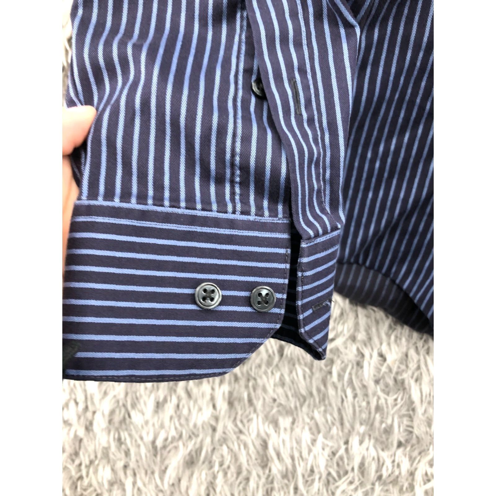 Vintage Statements Blue Striped Shirt Size 16.5 Mens Long Sleeve Spread Collar Non Iron Regular Fit"} Size US XL / EU 56 / 4 - 2 Thumbnail