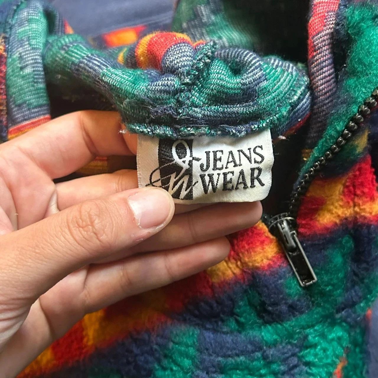 John Baner Vintage 90s multi-coloured fleece hoodie fleece zip up Size US L / EU 52-54 / 3 - 3 Thumbnail