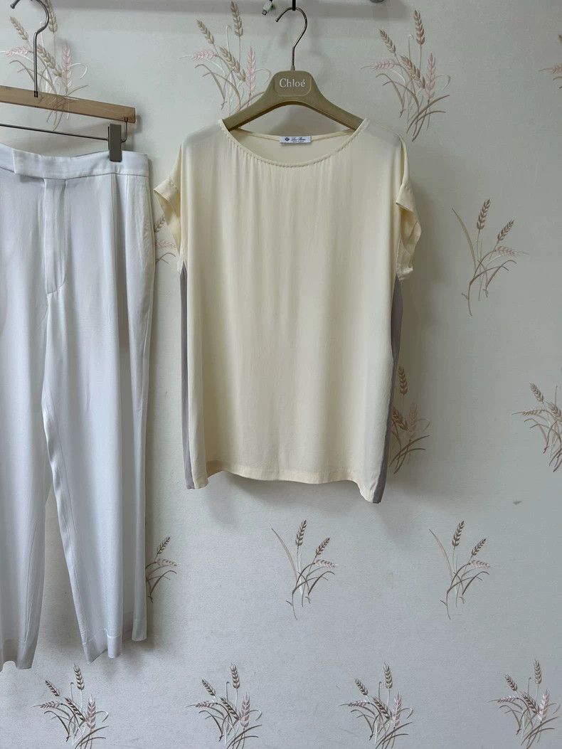 Loro Piana LORO PIANA Cream silk short-sleeved top Size M / US 6-8 / IT 42-44 - 2 Thumbnail
