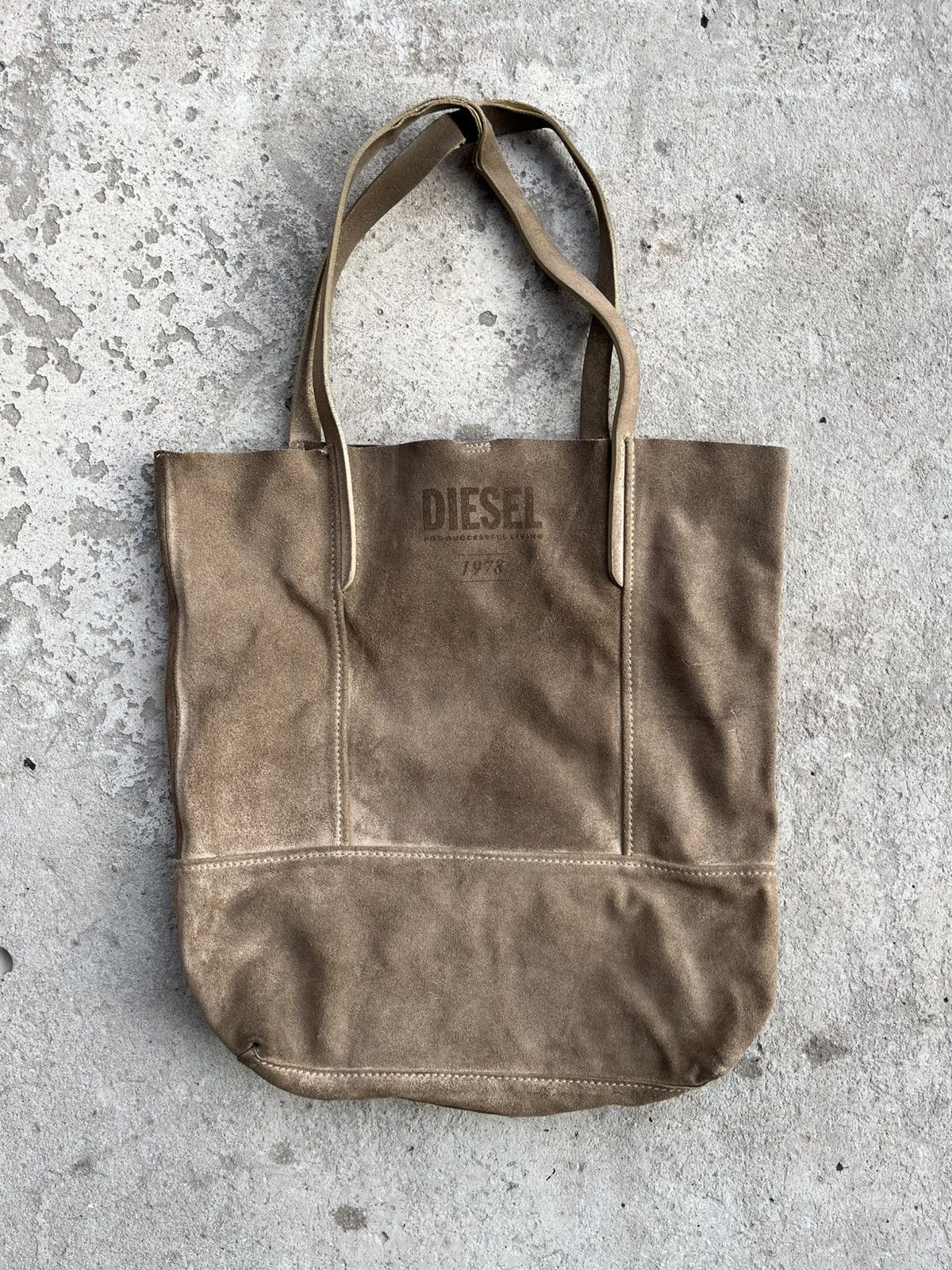 DIESEL Big Logo Leather Shopper Distressed Shoulder Bag Y2K