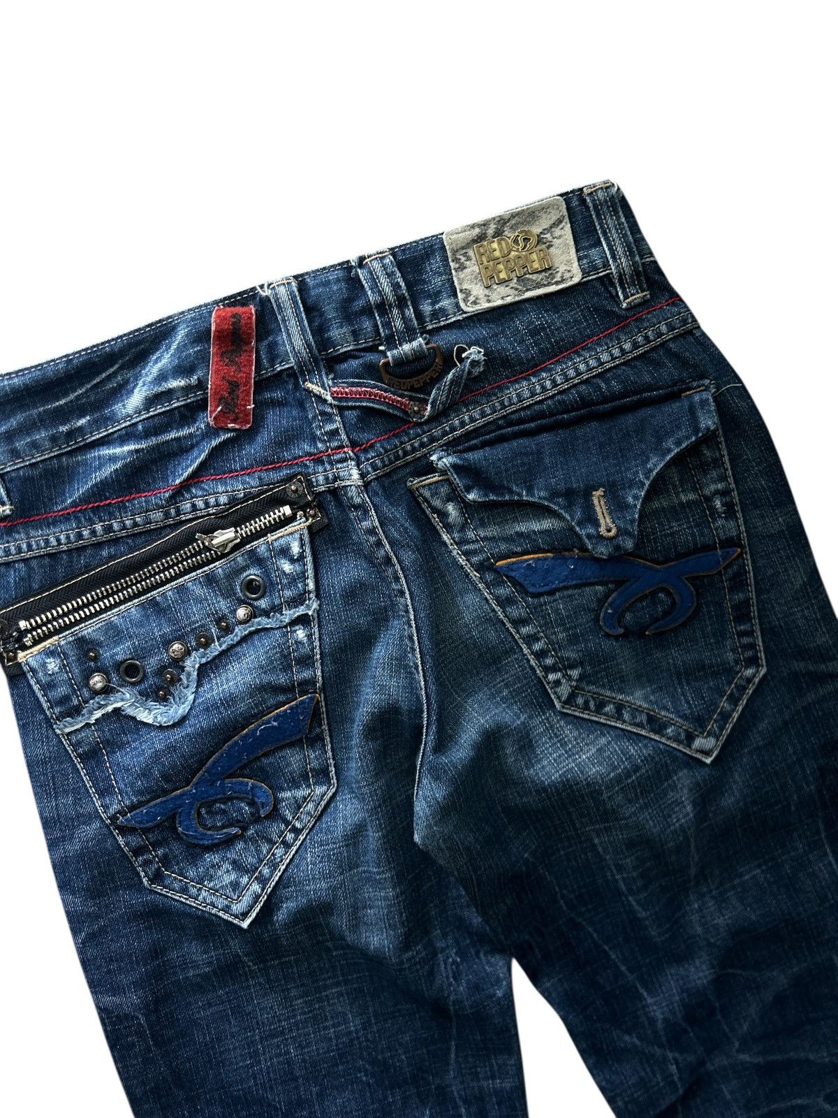 Japanese Brand Vintage Red Pepper "Gold Label" Distressed Biker Denim Jeans Size US 32 / EU 48 - 4 Thumbnail