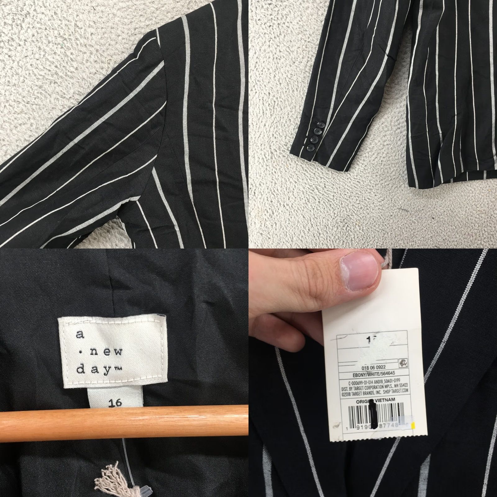 Vintage A New Day Blazer Womens 16 Black Linen Pocket Button Short Jacket Coat Size XXL / US 16-18 / IT 52-54 - 9 Thumbnail