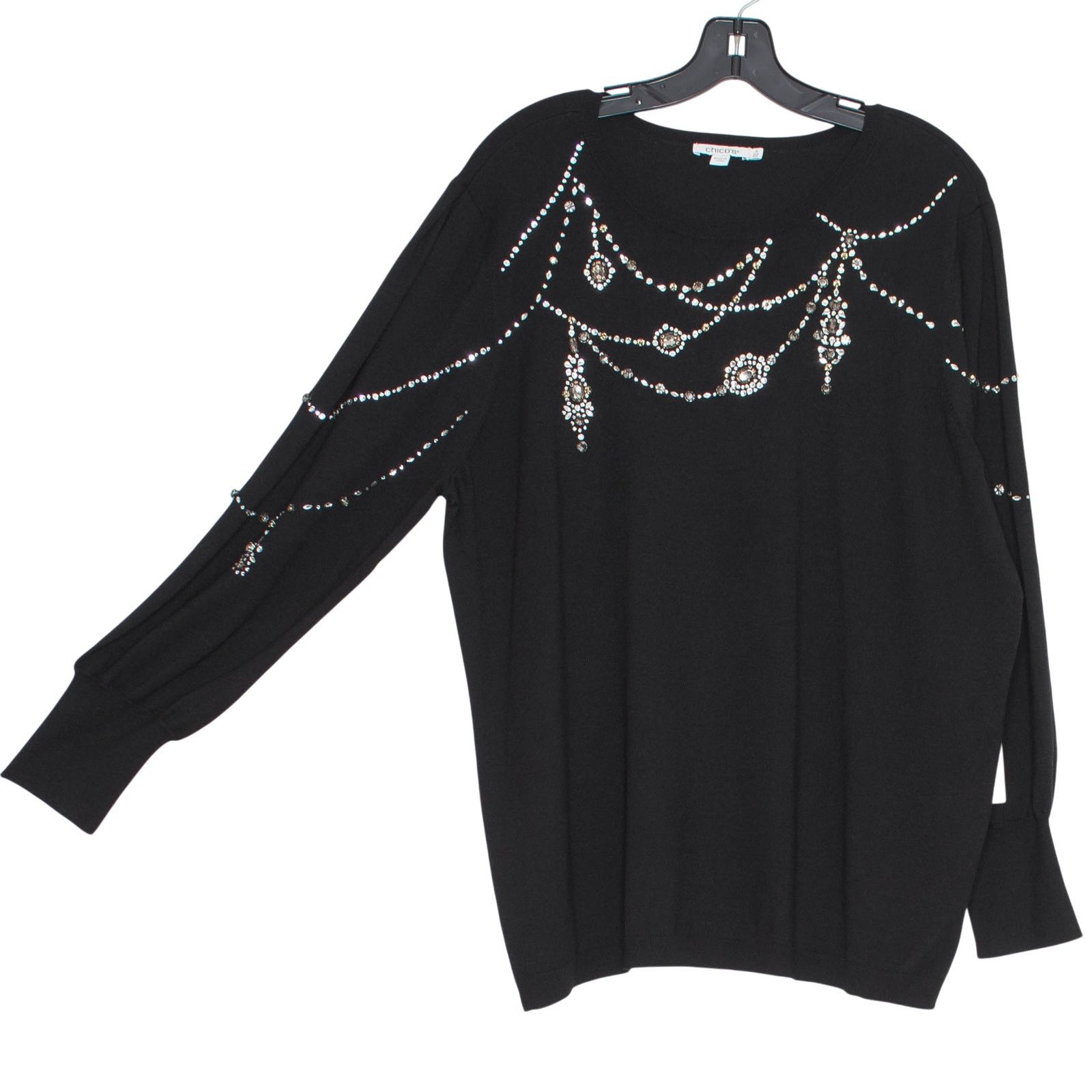 Chicos NWT Chicos Sweater Black Chandelier Crystal Embellished XXL Size 3XL / US 20-22 - 2 Thumbnail