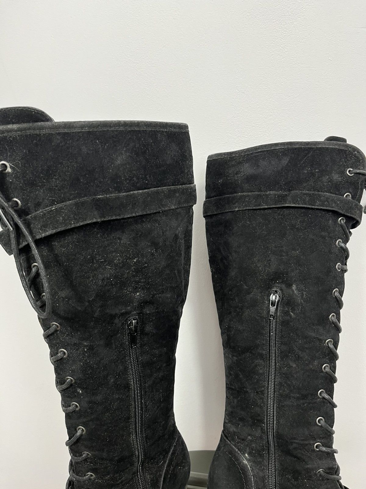 Other Black Suede Knee High Lace Up Platform Heeled Boots US 9 Size US 9 / IT 39 - 12 Thumbnail