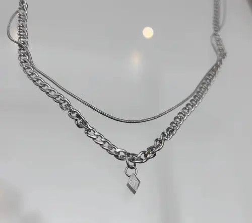 Jewelry Silver Layered Chain Necklace, Pendant Charm Necklace Size ONE SIZE - 4 Thumbnail