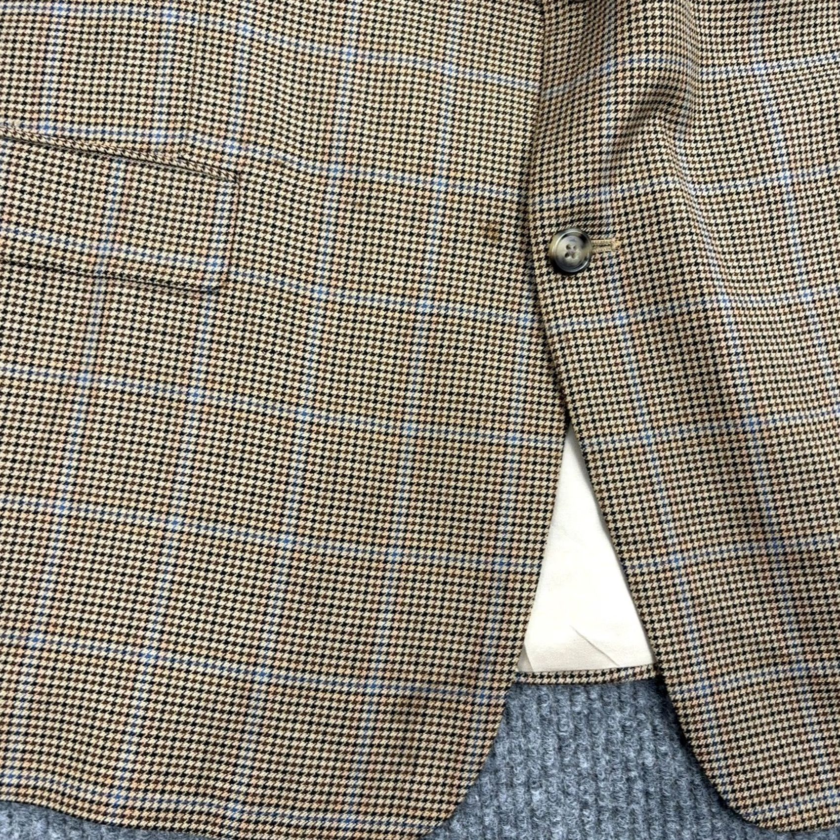 Hart Schaffner Marx Hart Schaffner Marx Blazer Sport Coat Men 48R Tan Houndstooth Windowpane Classic Size 48R - 5 Thumbnail