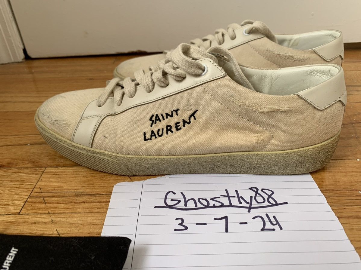 Saint Laurent Paris YSL Court Classic Leather Trimmed Distressed Canvas Sneakers Grailed