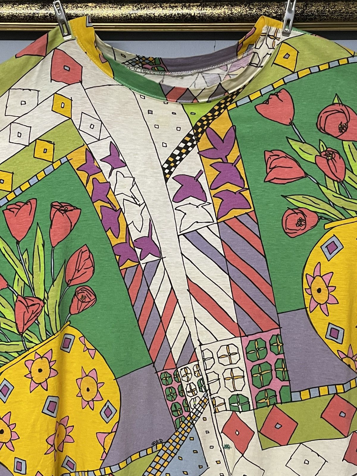 Japanese Brand Vintage 1990s Japan Designer KD Art Flower FullPrint Tshirt Size US M / EU 48-50 / 2 - 3 Thumbnail