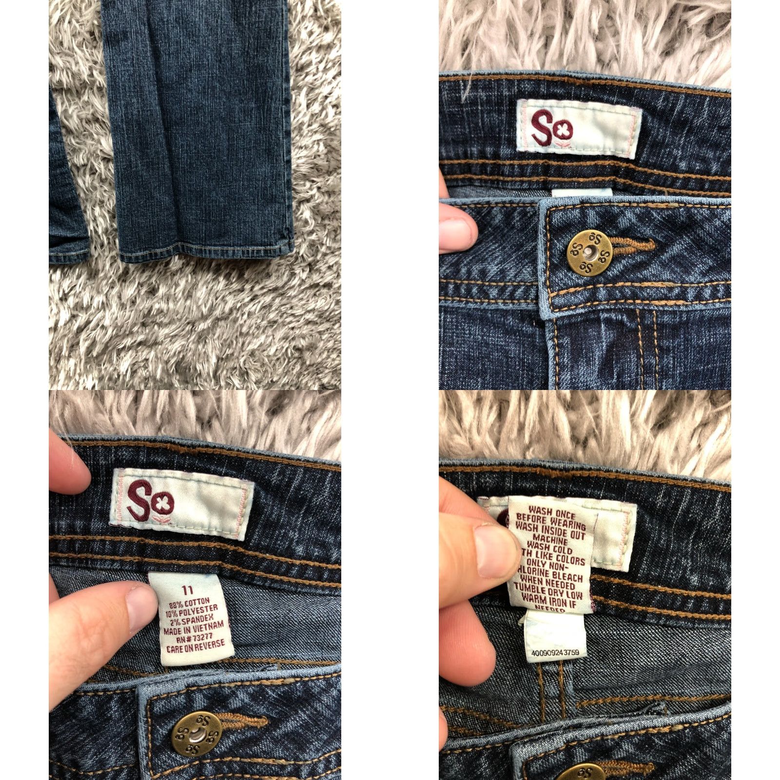 Denime SO Jeans Flare Jeans Size 11 Juniors Mid Rise Dark Wash Blue Denim Women Jeans 5-Pocket Design Belt Loops Zip Button Logo Zipper Size 32" / US 10 / IT 46 - 8 Thumbnail