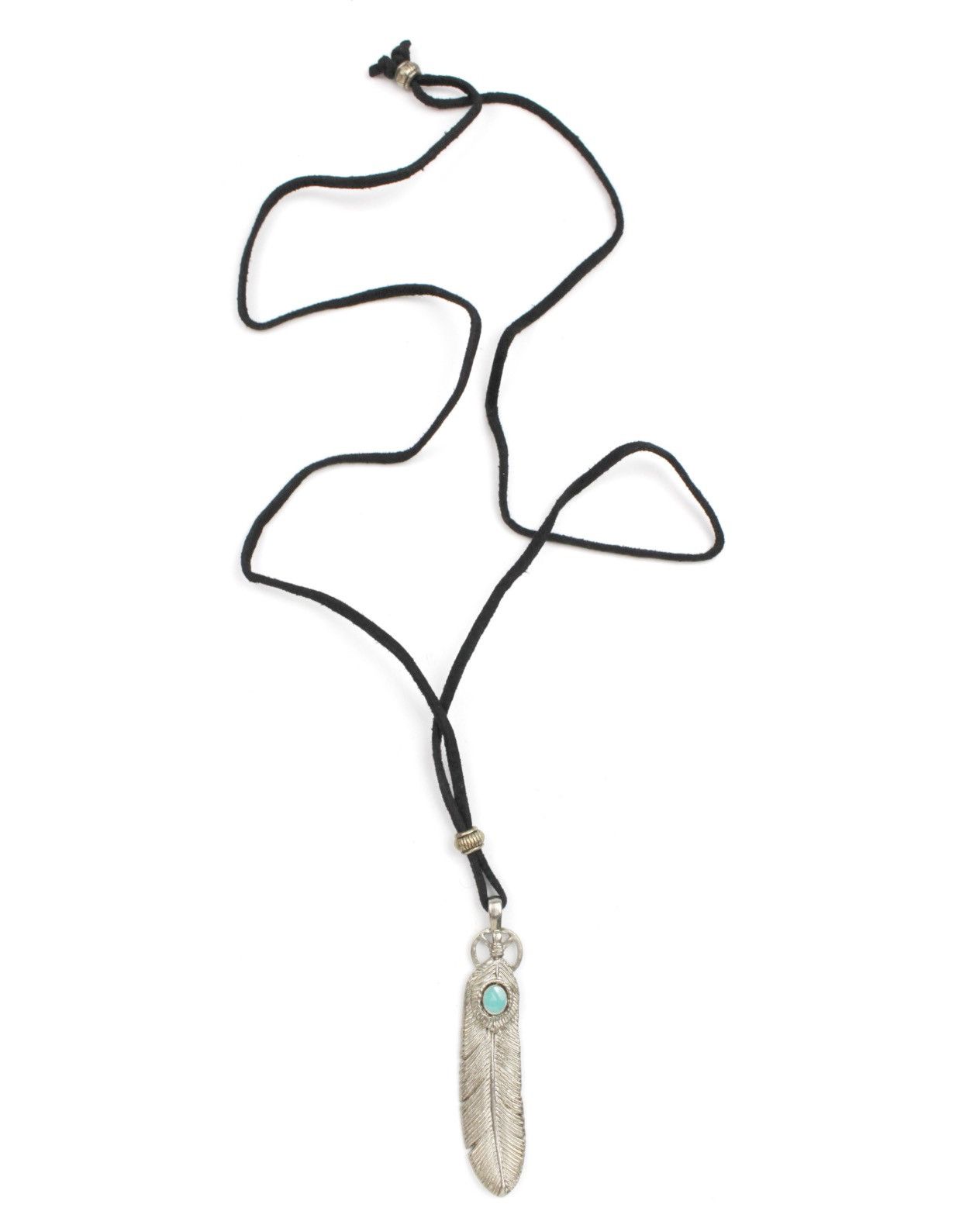 Vintage 2000S SILVER TONE FEATHER CHARM TURQUOISE CABOCHON NECKLACE Size ONE SIZE - 2 Thumbnail
