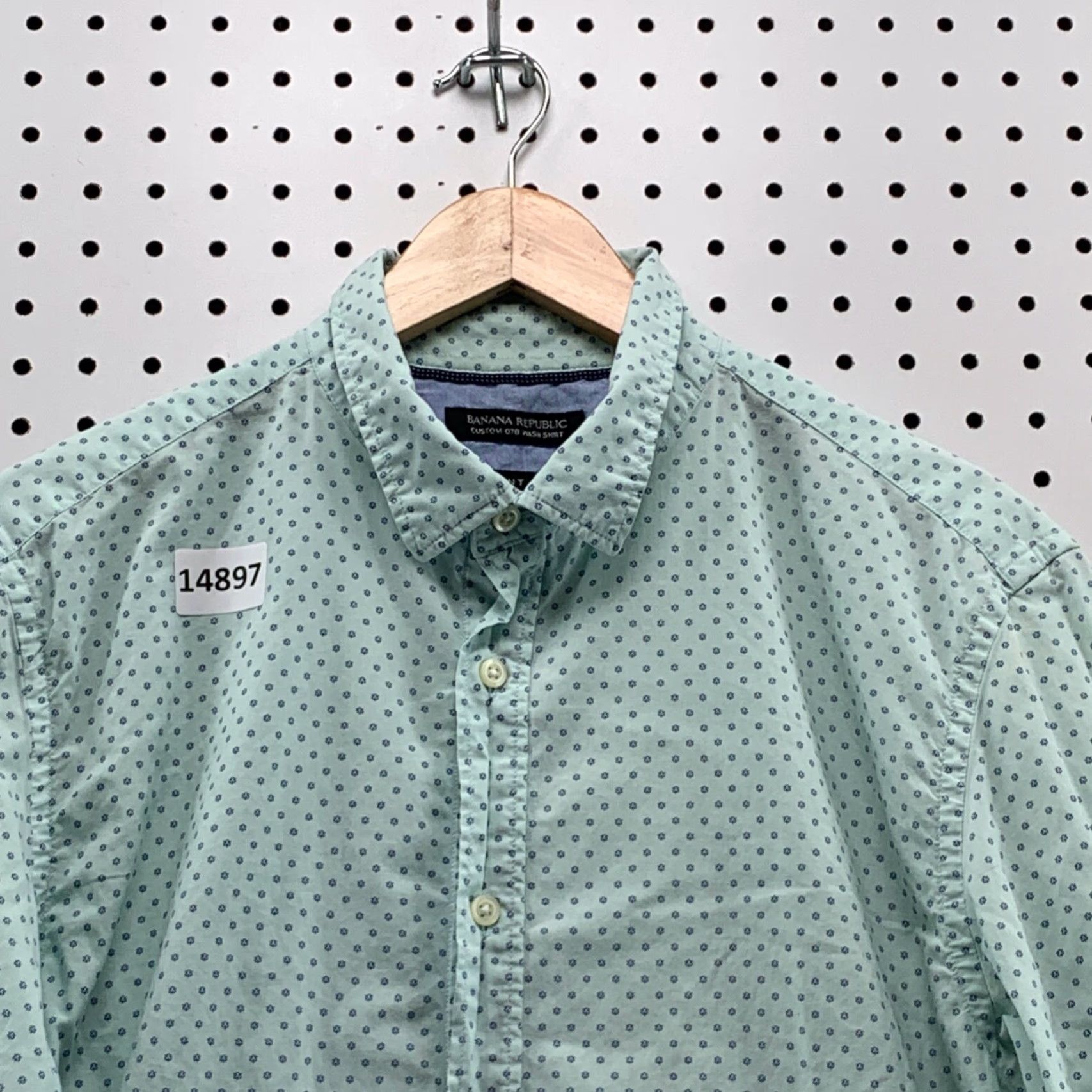 Banana Republic VINTAGE Banana Republic Shirt Men Large Green Polka Dot Button-Down Long Sleeve 90s Classic Mens Size US L / EU 52-54 / 3 - 4 Thumbnail