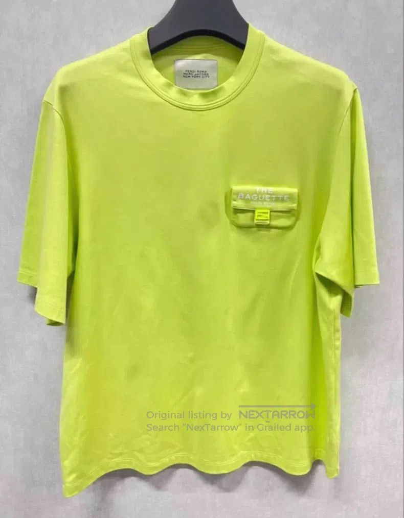 Fendi Fendi Neon Green Pocket Logo Printed Short Sleeve Size US L / EU 52-54 / 3 - 1 Thumbnail