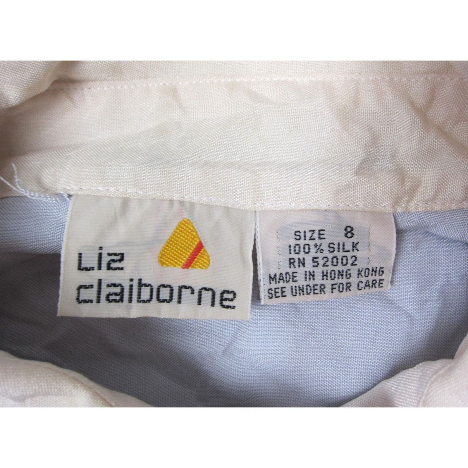 Liz Claiborne VINTAGE Liz Claiborne Shirt Womens 8 Blue Silk Button-Up 90s 80s Small Stain Pattern Solid Size M / US 6-8 / IT 42-44 - 4 Thumbnail