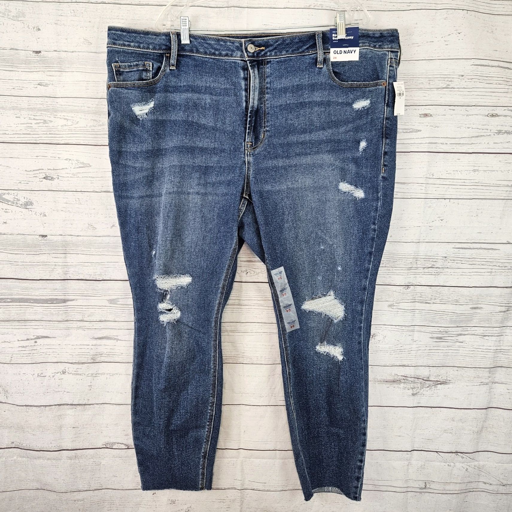 Old Navy Old Navy Womens Rockstar Super Skinny Jeans 24 Blue Distressed Size 42" / US 20 - 2 Thumbnail