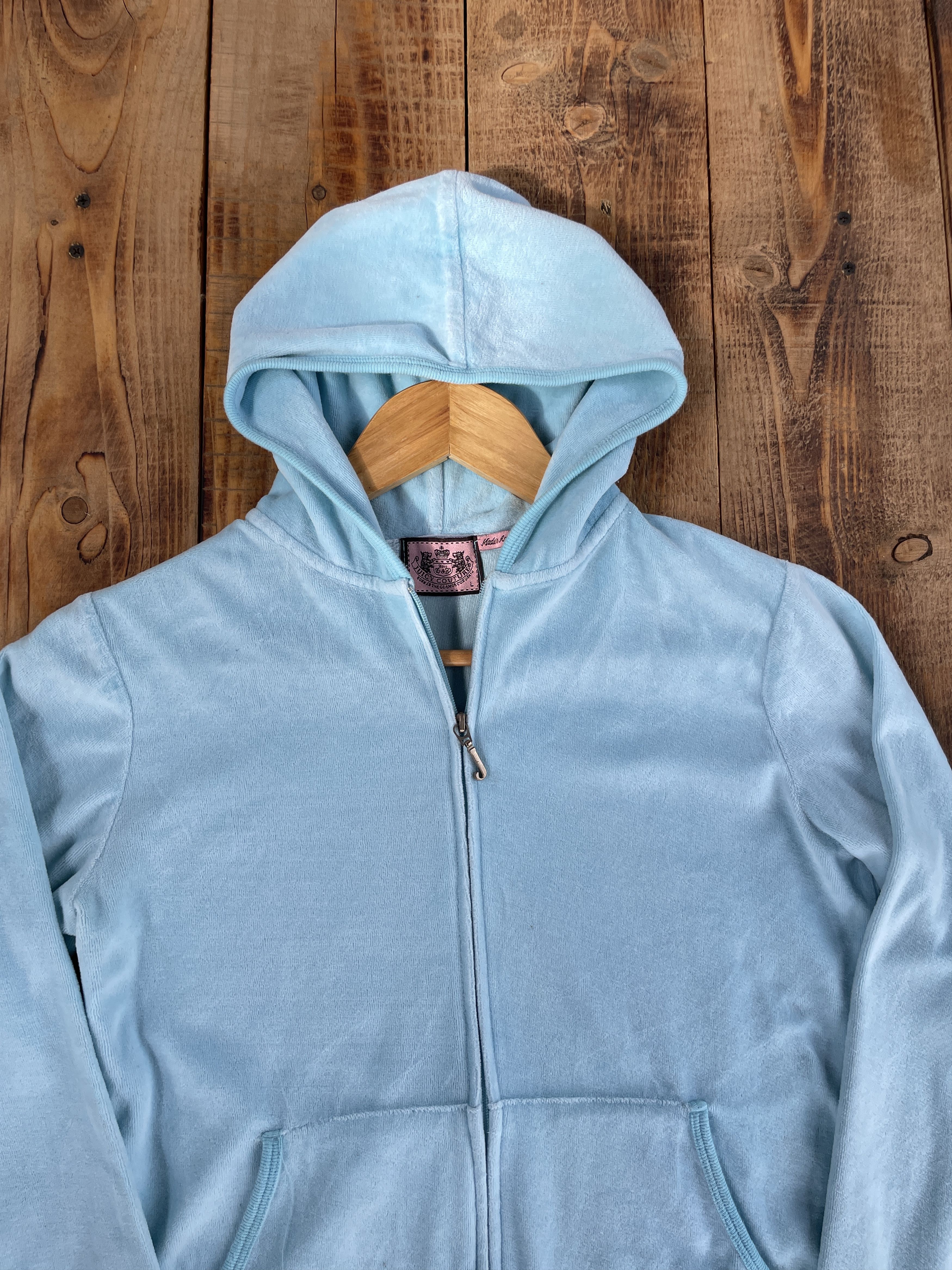 Juicy Couture Juicy Couture Blue Velour Cropped Zip Hoodie Size L Size L / US 10 / IT 46 - 3 Thumbnail