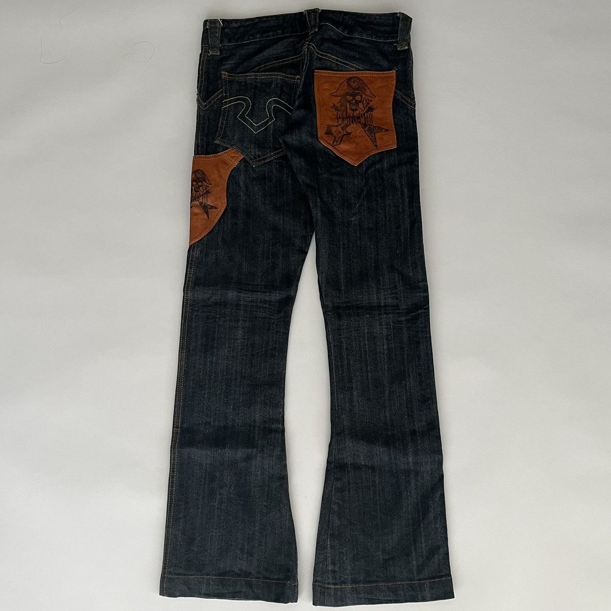 Japanese Brand × Yasuyuki Ishii Obelisk Flared Guitar Pirate Leather Pocket Jeans Size US 28 / EU 44 - 2 Thumbnail