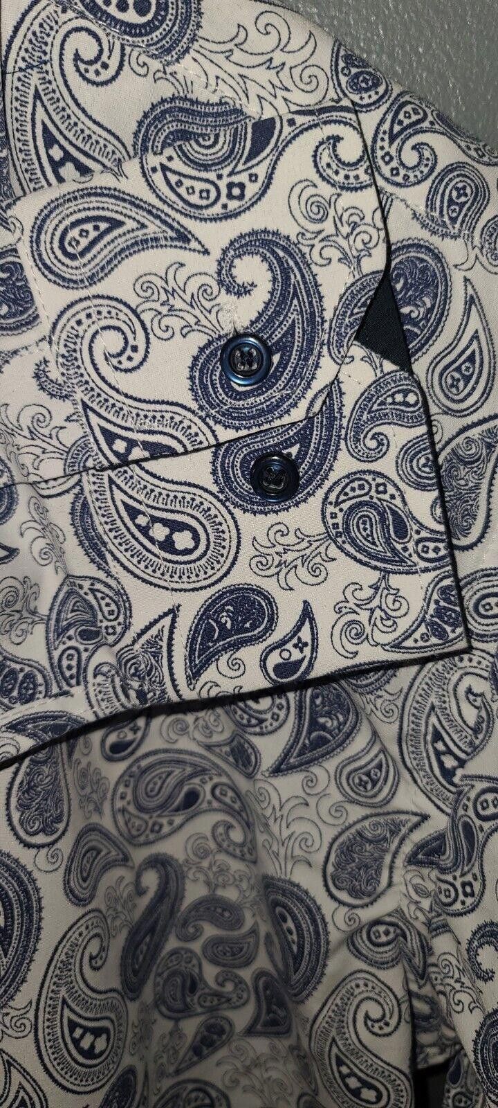 Designer Azure Milano Men White Shirt With Paisley Print Cotton Small Size 36R - 5 Thumbnail