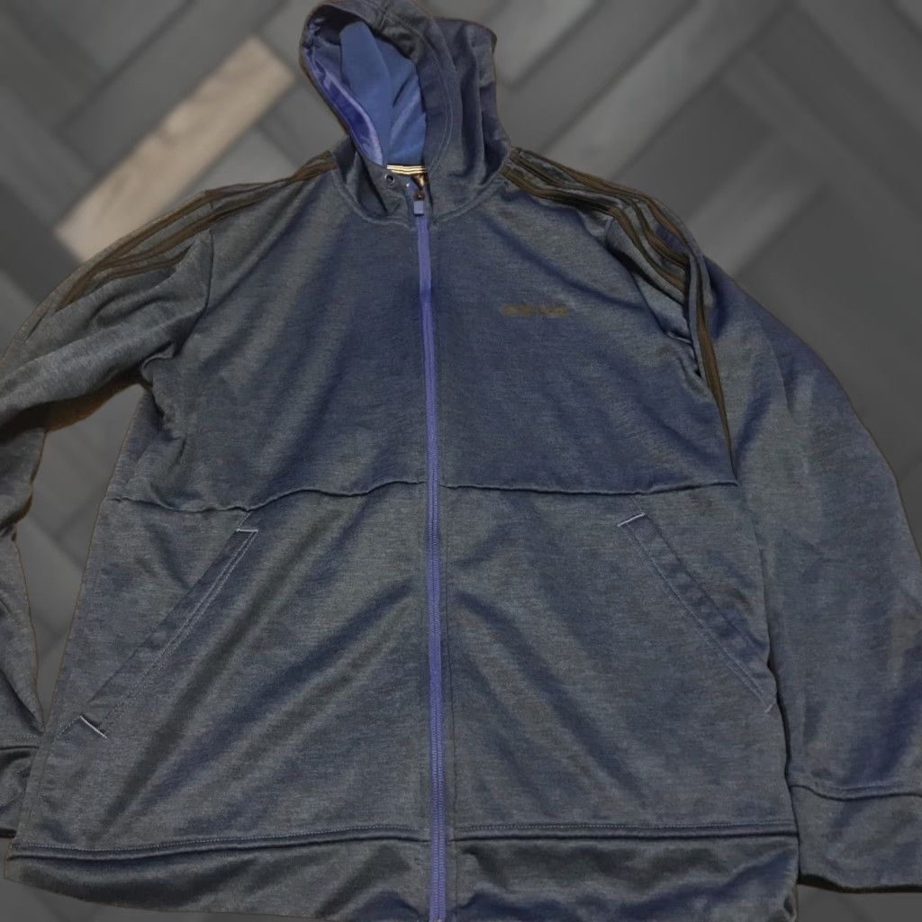 Adidas Adidas Track Jacket Men M Blue Hooded 3 Stripe Full Zip Climawarm Size US M / EU 48-50 / 2 - 1 Thumbnail