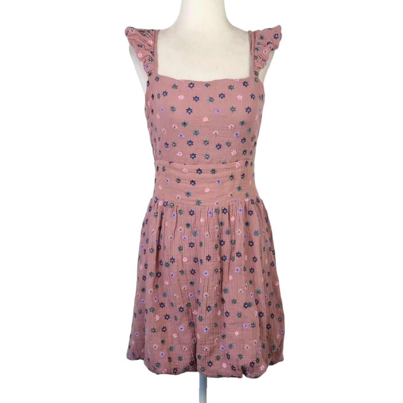 Free People VINTAGE? Wait item is not vintage. So: Free People Dizzy Ditsy Mini Dress XS Pink Floral Embroidered Sleeveless Bohemian Summer Casual Womens Dress Size XS / US 0-2 / IT 36-38 - 2 Thumbnail