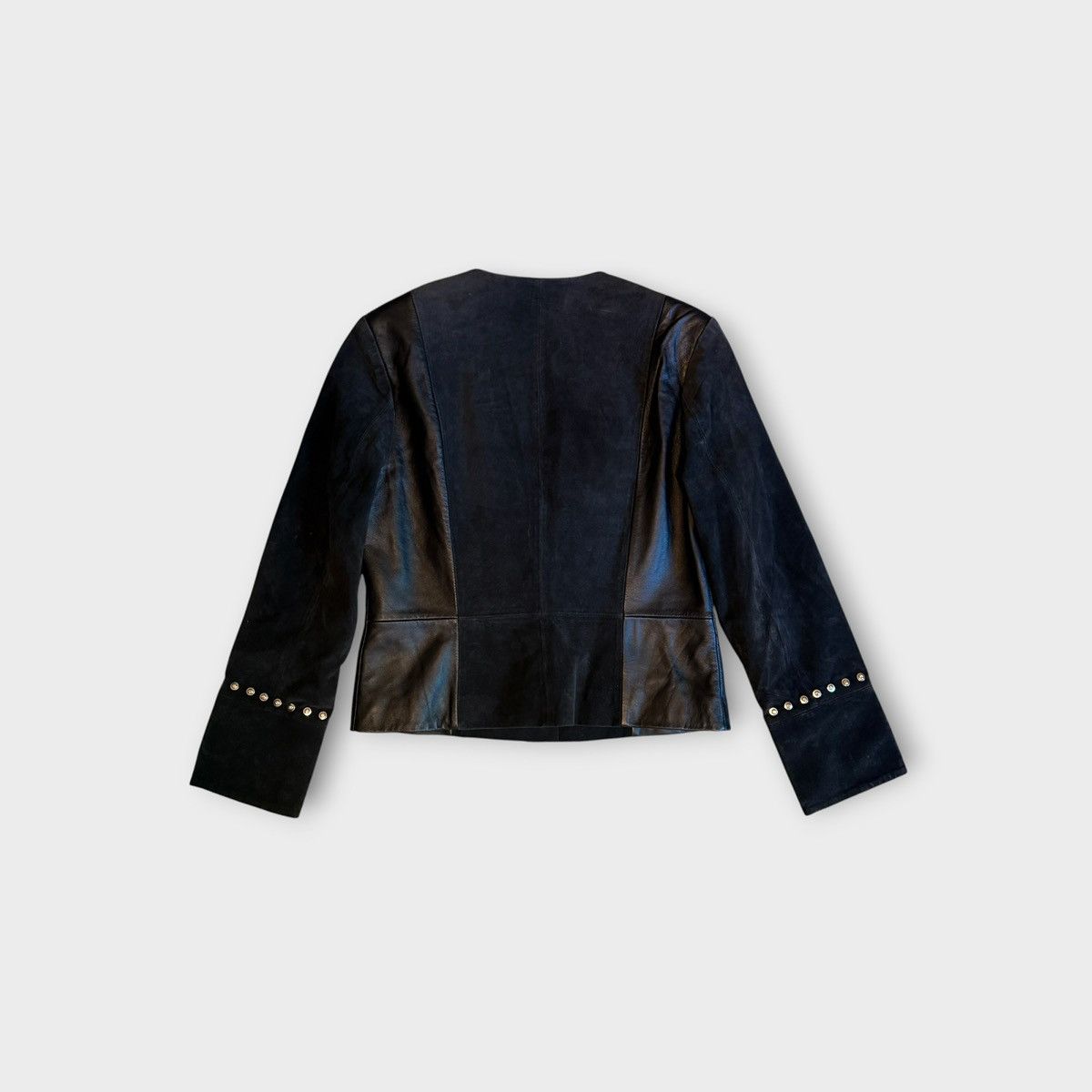 Review Vintage 90’s Révue Black Leather Suede Studded Blazer SZ 6 Size M / US 6-8 / IT 42-44 - 2 Thumbnail