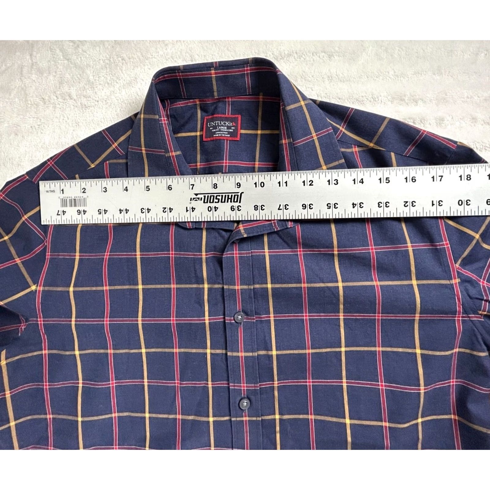 UNTUCKit UNTUCKit Shirt Mens Navy Red Plaid Button-Up Large Slim Fit Wrinkle-Free Cotton Size US L / EU 52-54 / 3 - 5 Thumbnail
