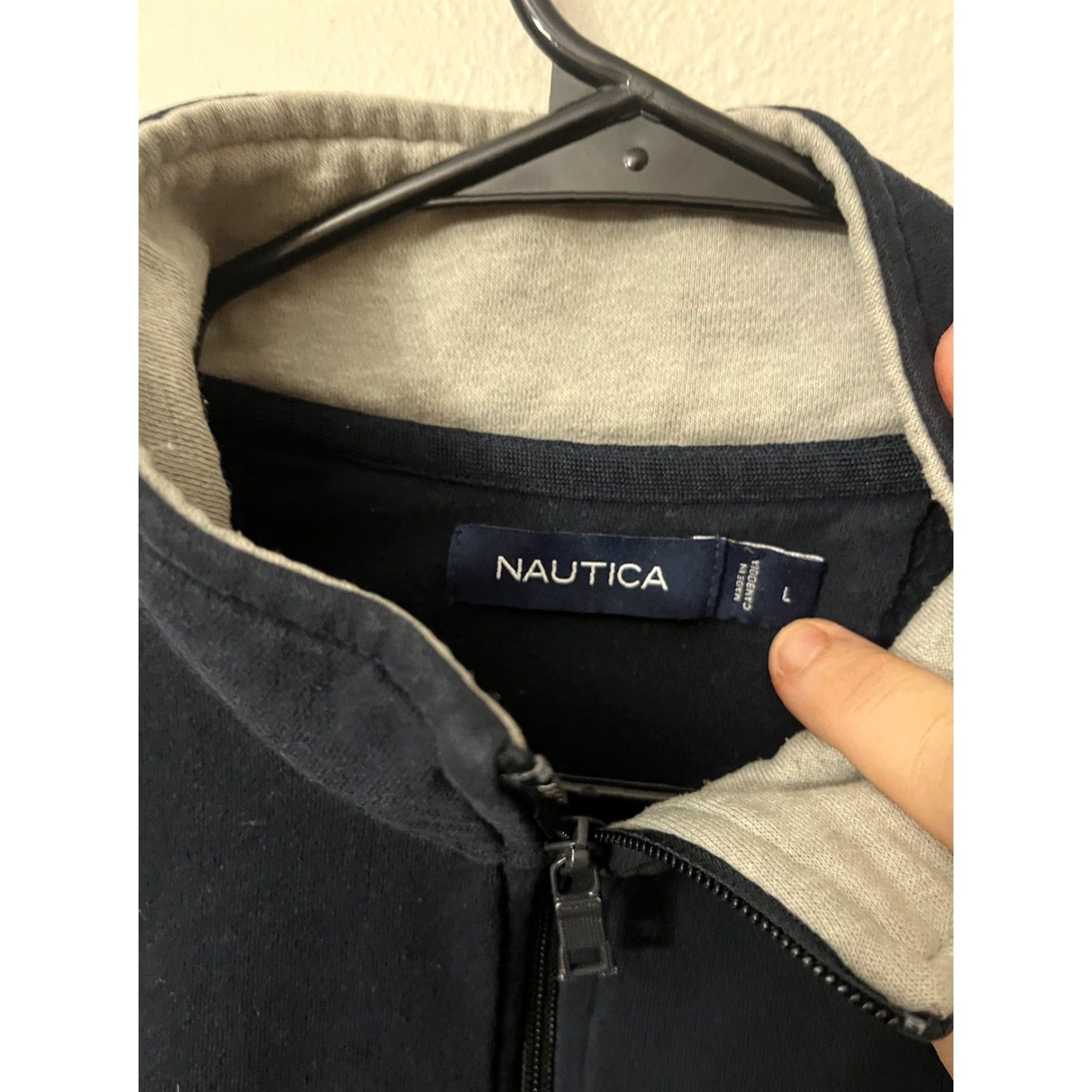 Nautica Nautica Pullover Sweater Men L 1/4 Zip Navy Blue Solid - Golf | Knit Fleece - Breathable Pullover Cardigan Style (Regular) Size US L / EU 52-54 / 3 - 4 Thumbnail
