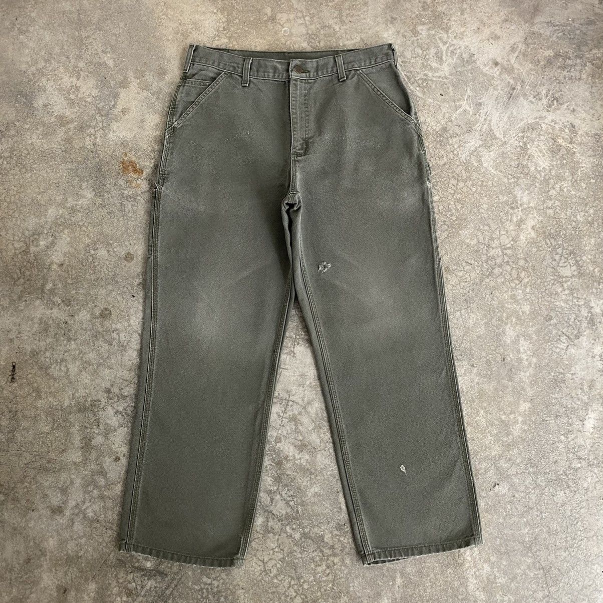 Carhartt Vintage Carhartt Faded Moss Green Carpenter Work Pants Size US 33 - 3 Thumbnail