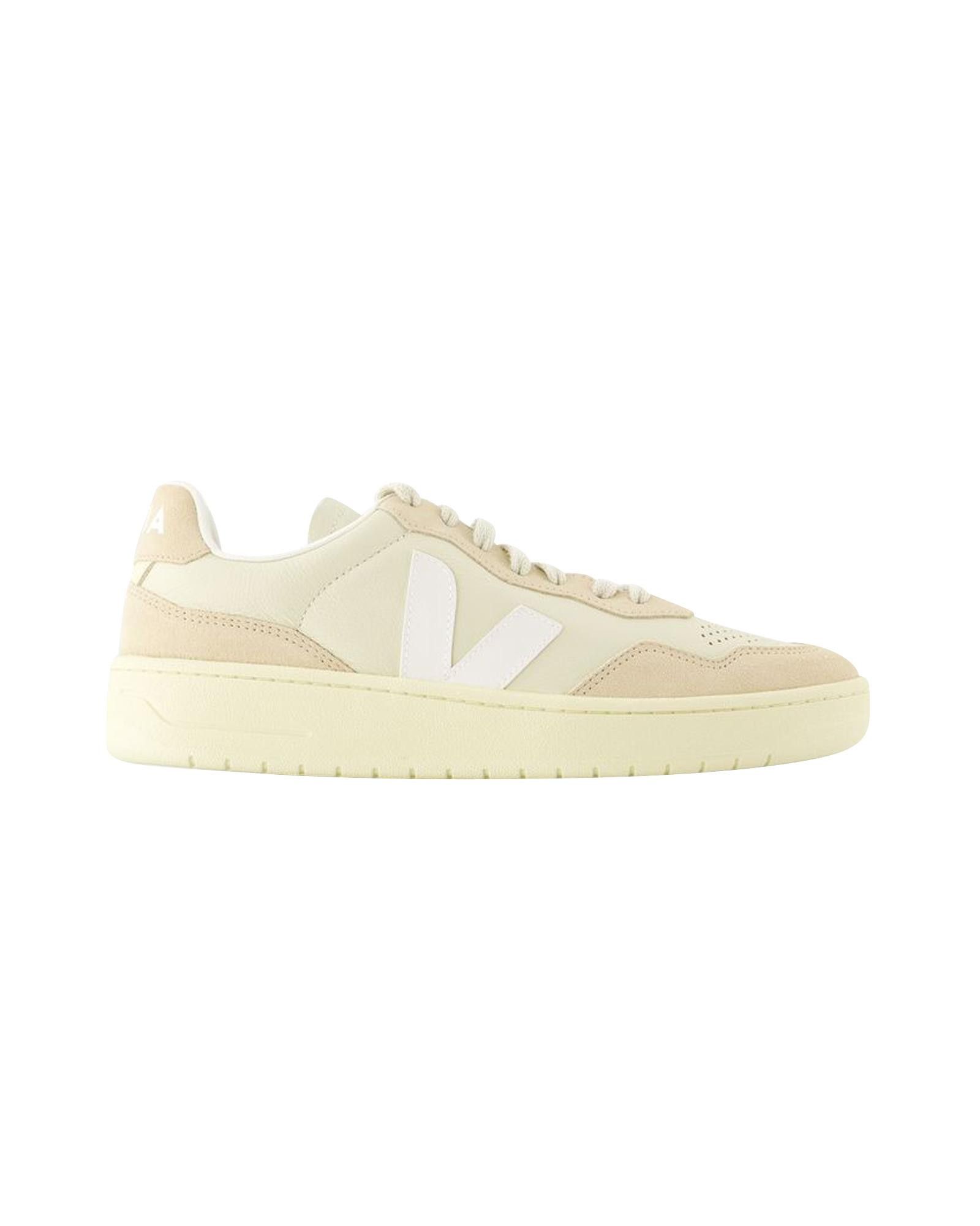image of Veja Beige Leather Sneakers With Top Laces, Women's (Size 10)