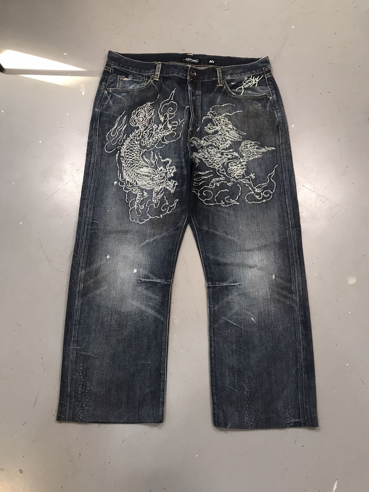 Ed Hardy × Vintage Vintage Edhardy diamond 💎 dragons 🐉 embroidered denim Size US 40 / EU 56 - 1 Thumbnail
