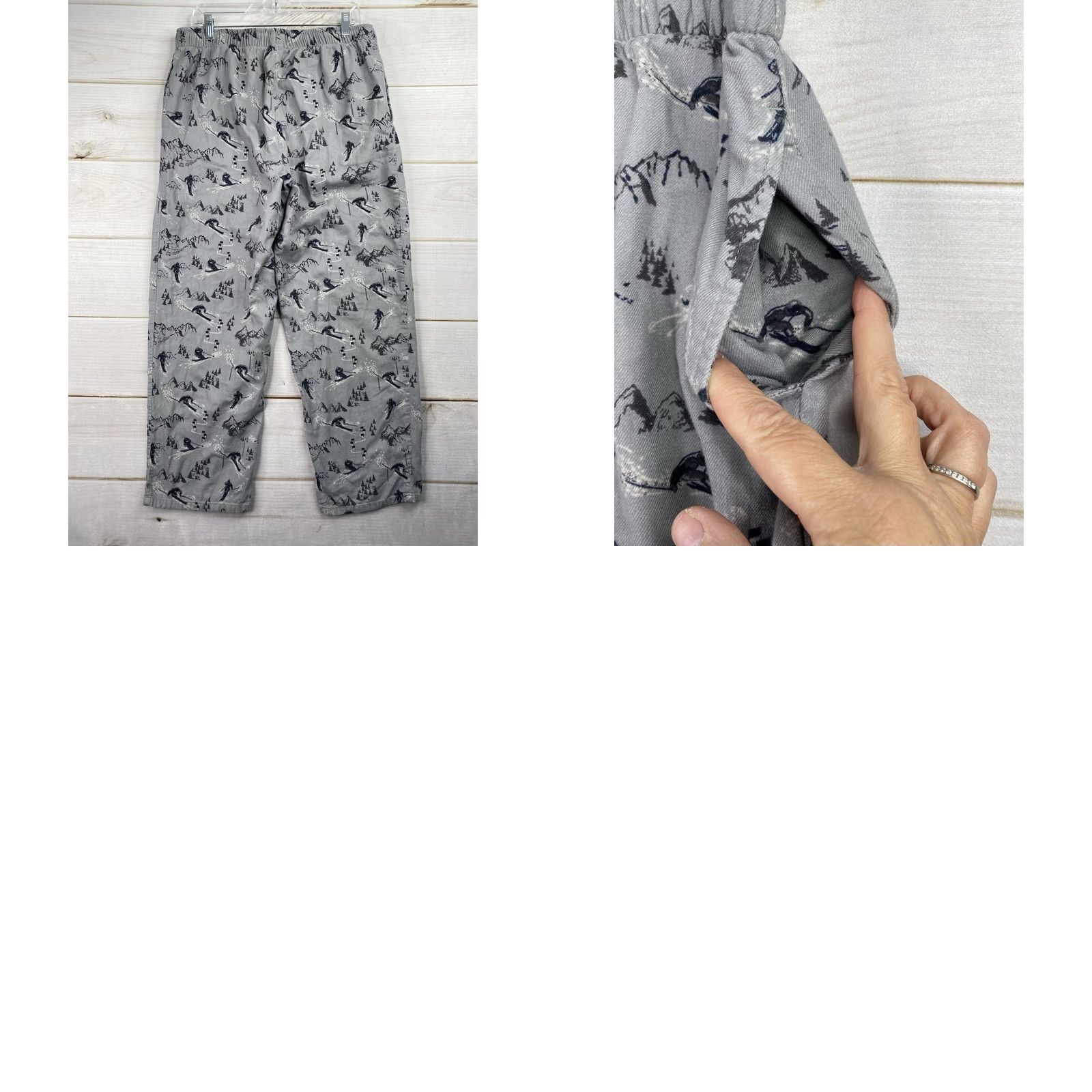 Lands' End Lands' End Mens Pajama Pants L Gray Mountains Ski Resort Print Flannel 100% Cotton Winter Holiday Christmas Man Reg Sim Tee Size US 33 - 8 Thumbnail