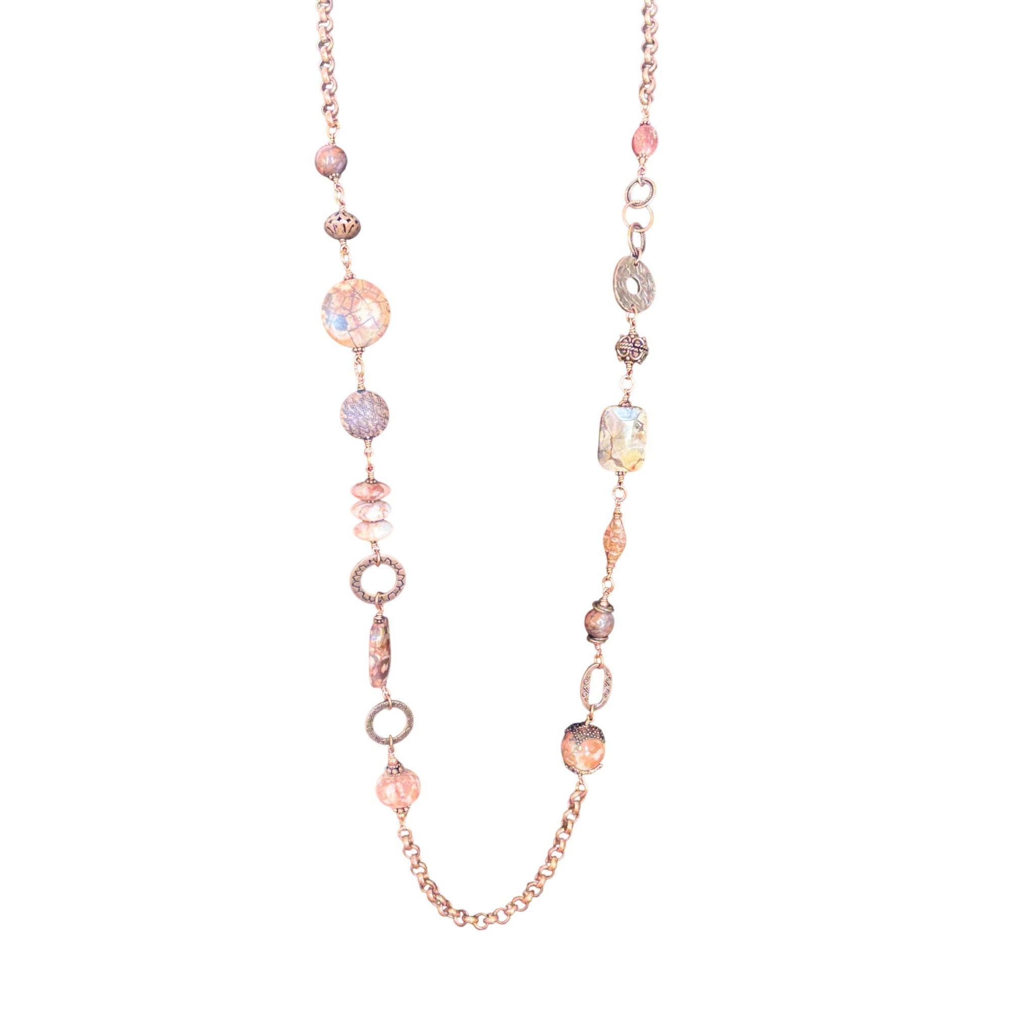 Other Handcrafted Copper Chain Necklace With Multicolored Gemstone Size ONE SIZE - 2 Thumbnail