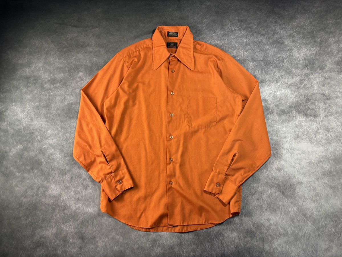 Vintage 1970s Vintage Shirt Dog Collar Disco Orange Forsyth Perma Pr Size US S / EU 44-46 / 1 - 12 Thumbnail