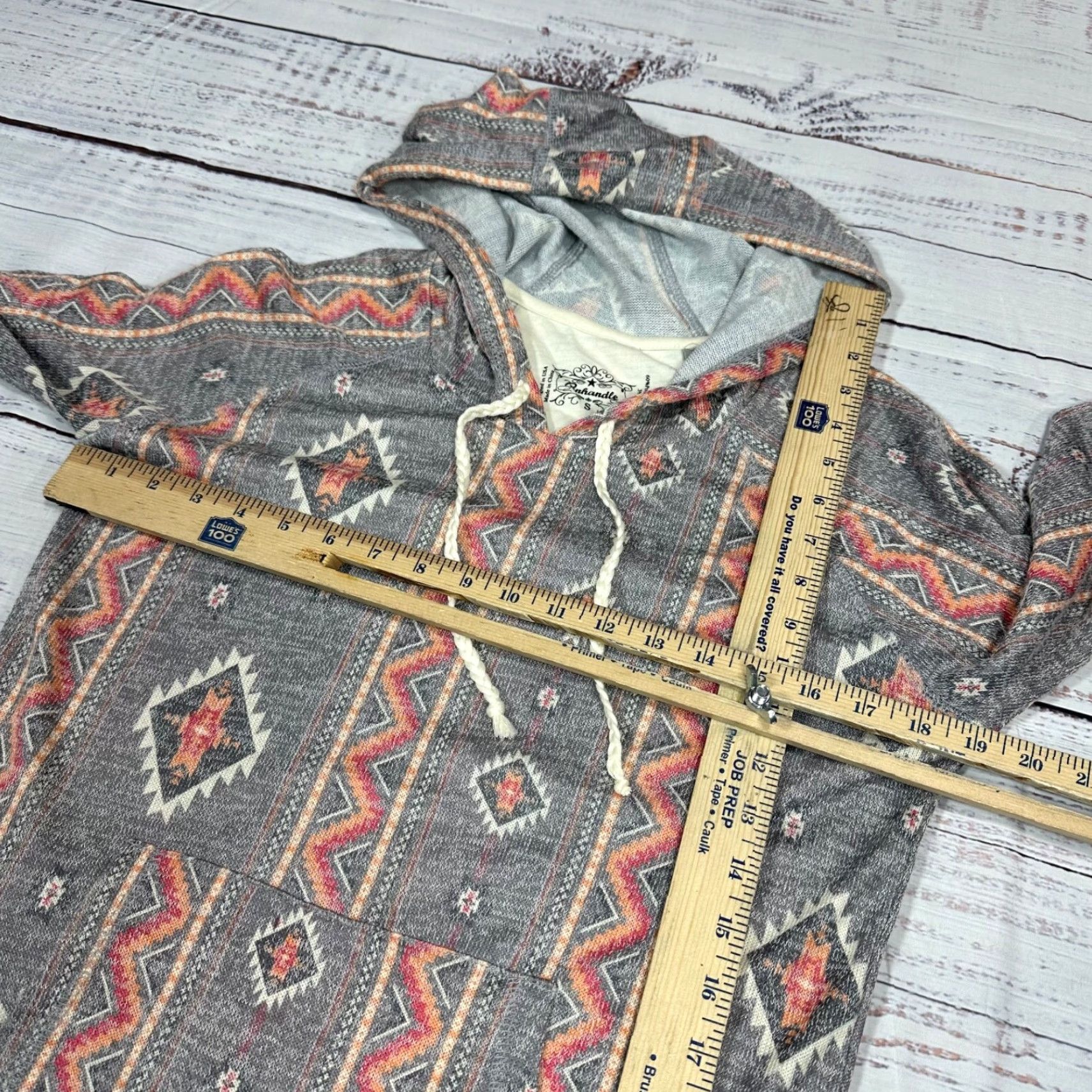Vintage Panhandle Womens Hoodie Top Size S Gray Southwestern Print Pocket Drawstring Size S / US 4 / IT 40 - 3 Thumbnail