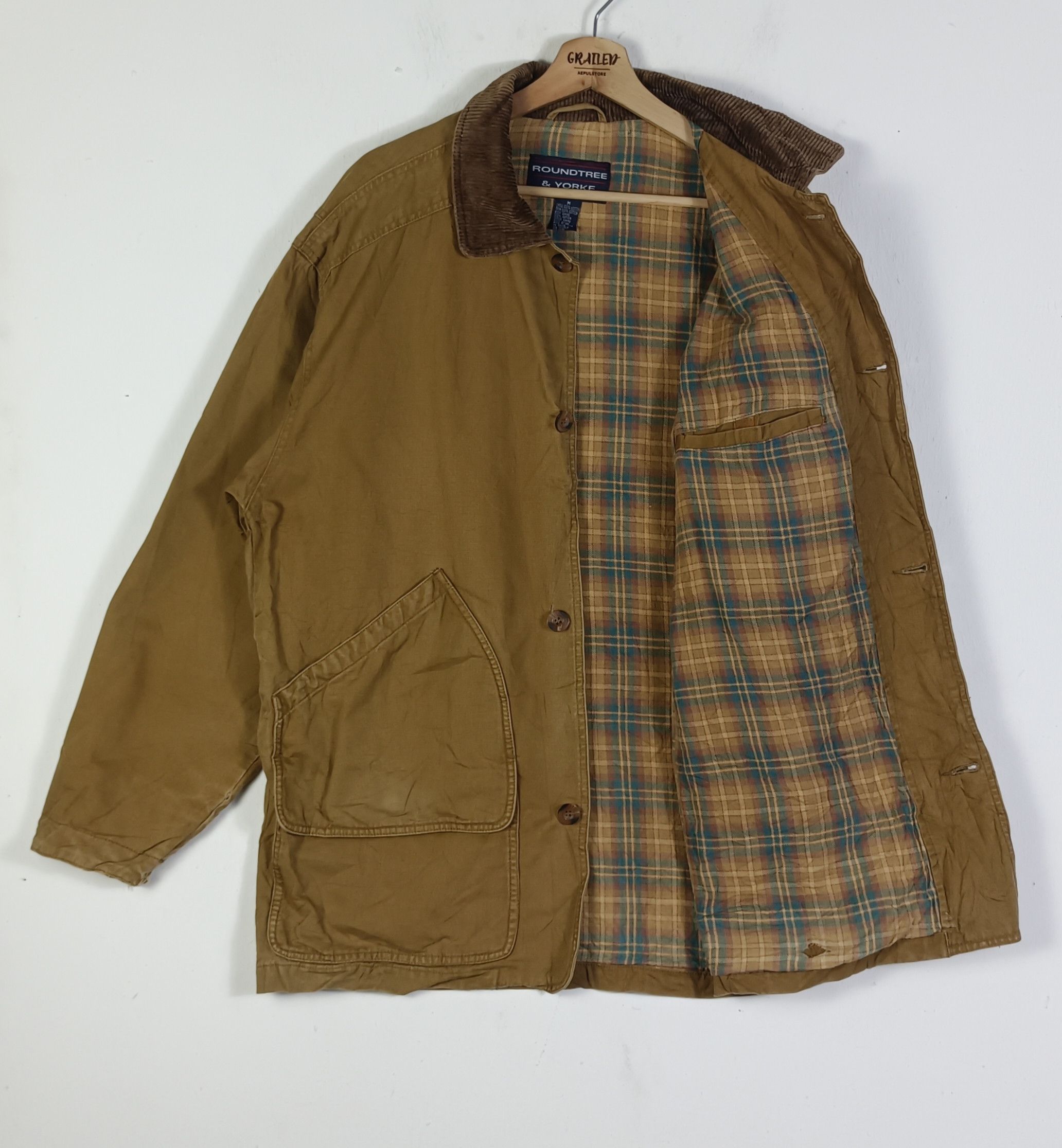 Roundtree & Yorke Vintage 🔥 RoundTree And Yorke Mens Browns Chore Jacket Size US L / EU 52-54 / 3 - 3 Thumbnail