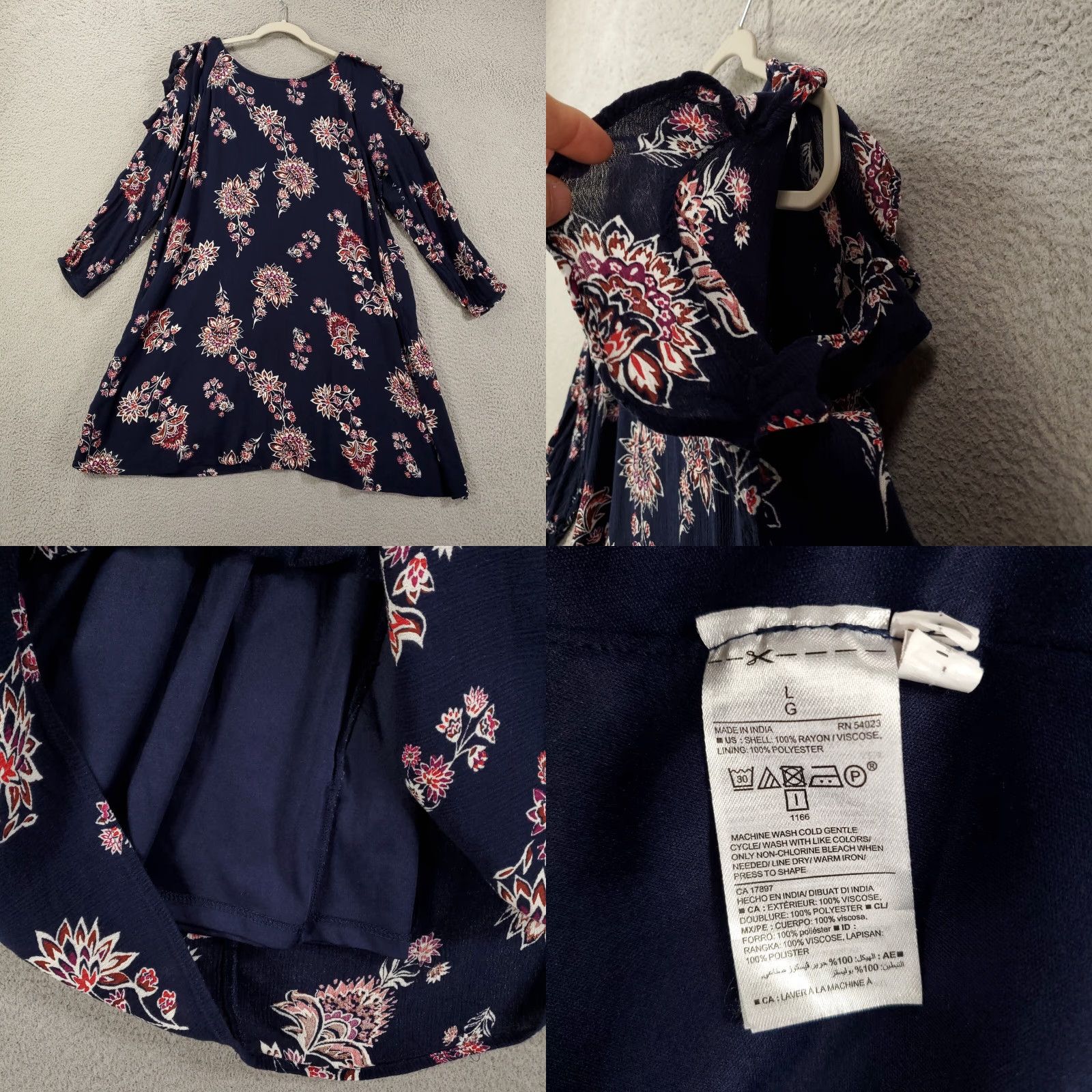 Old Navy VINTAGE Old Navy Womens Dress Blue Floral Lined Short Shift Cotton Blend Purple? Wait. Size L / US 10 / IT 46 - 8 Thumbnail