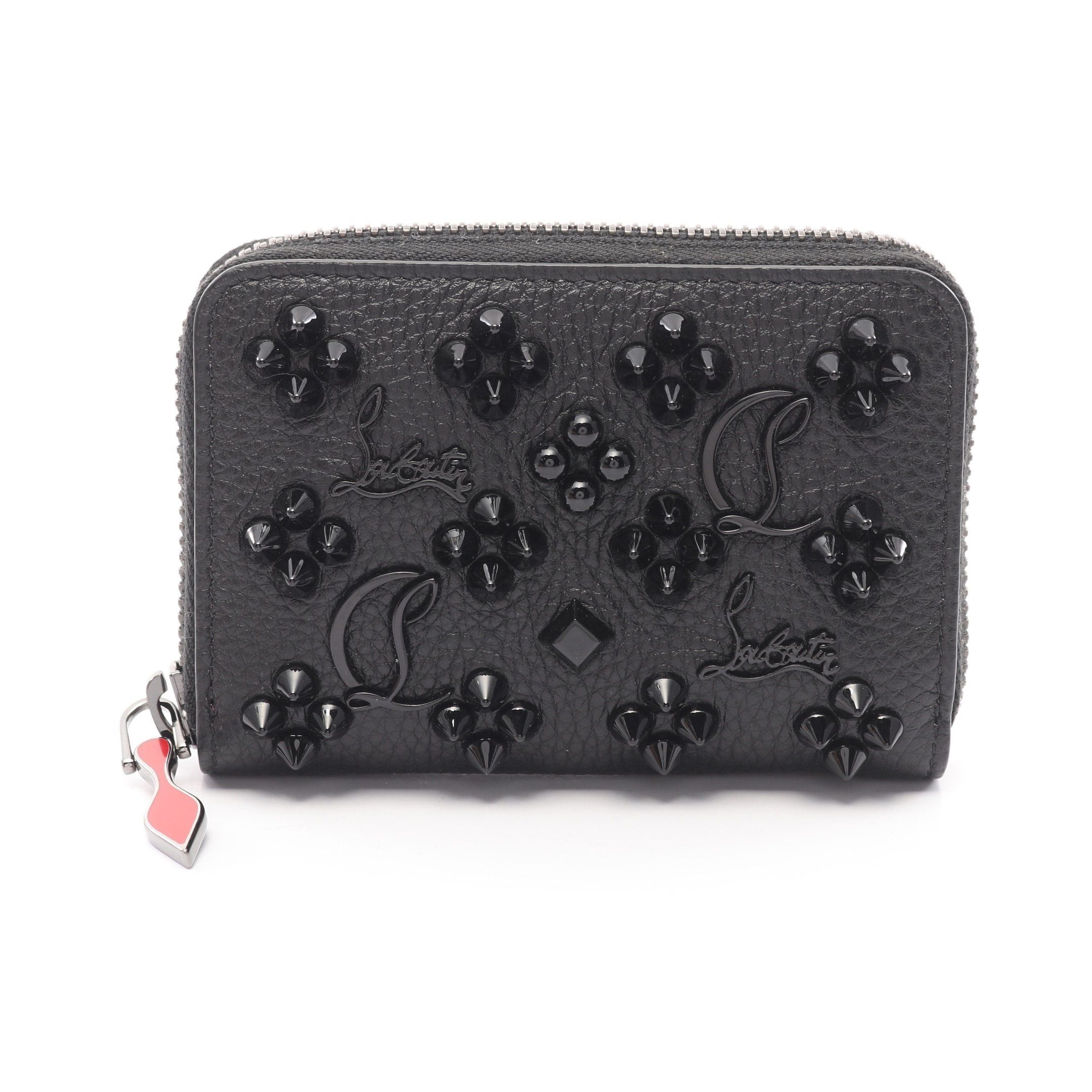 Christian Louboutin Panettone Round Fastener Coin Purse Leather Black Studs, Women's