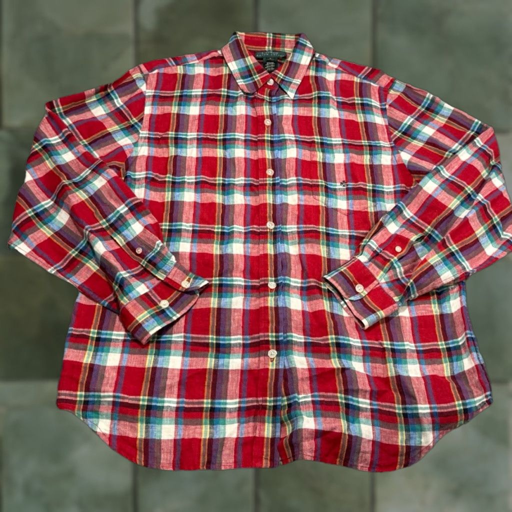 Ralph Lauren Lauren Ralph Lauren Women's Linen Plaid Button-Up Shirt Large MultiColor Casual Travel Size L / US 10 / IT 46 - 1 Thumbnail