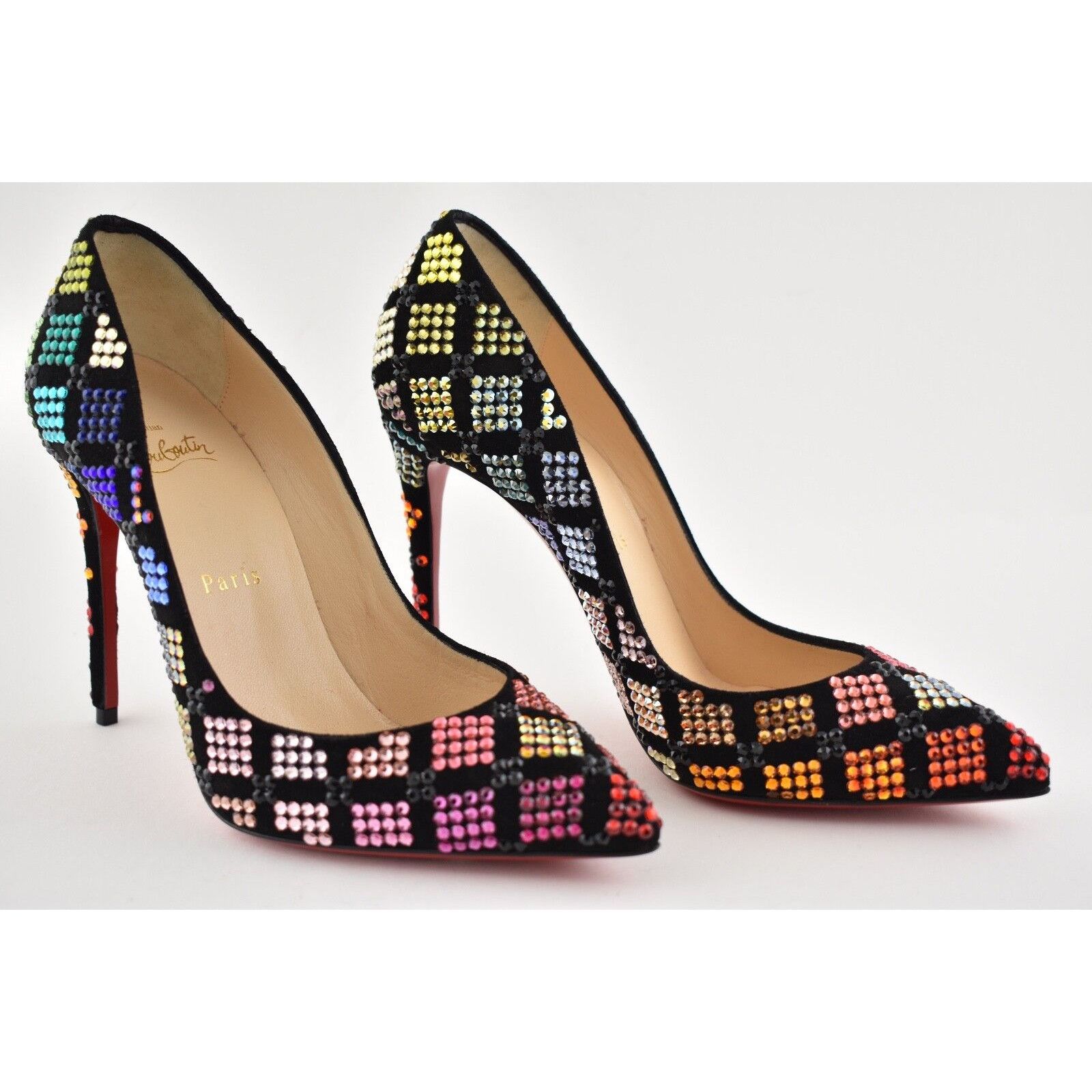 Christian Louboutin Arletta 100 Black Suede Red Strass Pigalle Heel Pump 36.5 Size US 6.5 / IT 36.5 - 4 Thumbnail