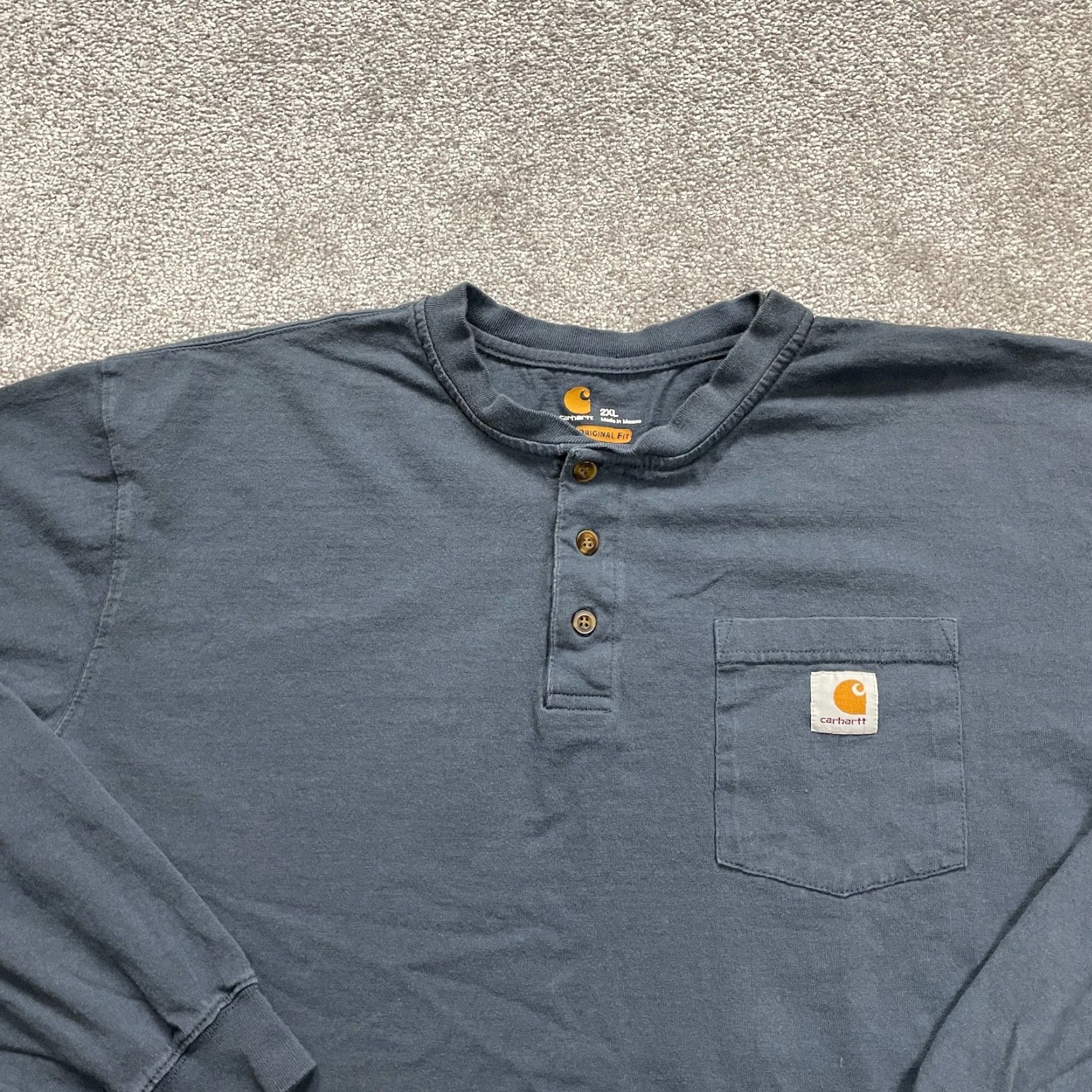 Carhartt VINTAGE Carhartt K128 Regular T-Shirt Mens 2XL Blue Crew Neck Pocket Tee Long Sleeve Casual Size US XXL / EU 58 / 5 - 3 Thumbnail