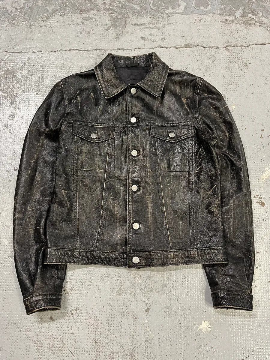 Daniele Alessandrini Daniele Alessandrini Eroded Black Leather Trucker Jacket Size S / US 4 / IT 40 - 3 Thumbnail