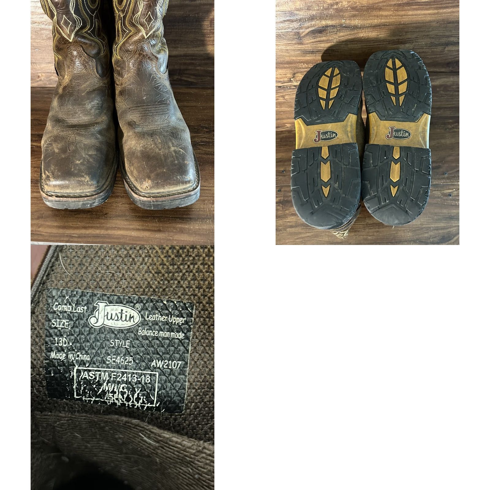 Vintage Justin Joist SE4625 Sz 13 D Rustic Barnwood Workwear Boots Composite Toe Leather Western Mens Shoes Size US 13 / EU 46 - 8 Thumbnail
